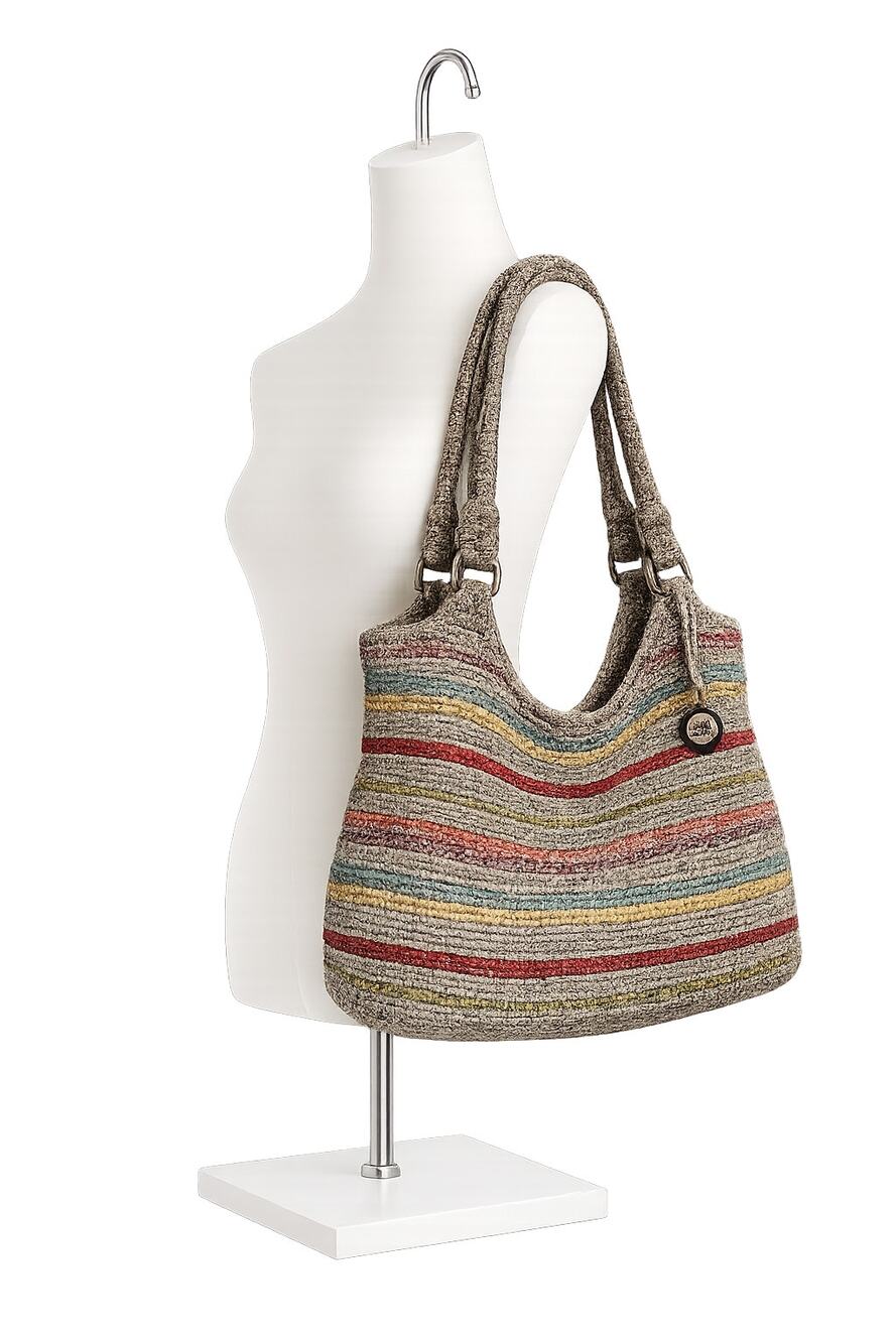 The Sak Belle Crochet Hobo Bag Multicolor Voyager Stripe Shoulder Tote